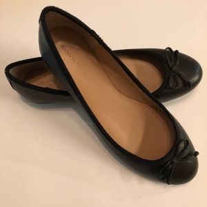Almond-Toe Leather Black Ballet Flat, Size 8 1/2